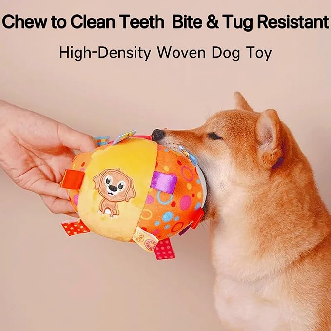 TRAVEYO Colorful Dog Balls Toy, Soft Plush Ball with Ribbon Streamers, Built-in Bell, Bite Resistant Chew Dog Toy Balls