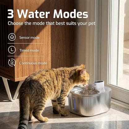 Wireless Cat Water Fountain Stainless Steel,135floz/4L Battery Operated Automatic Pet Fountain,Cordless Cat Water Dispenser Pet Drinking Water Fountain for Multicat Cats Dog Outdoor