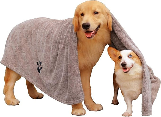 Extra Large Dog Towel Super Absorbent Soft Microfiber Pet Bath Grooming Towels for Drying Dogs and Other Pets (XL-55" * 36", Brown)
