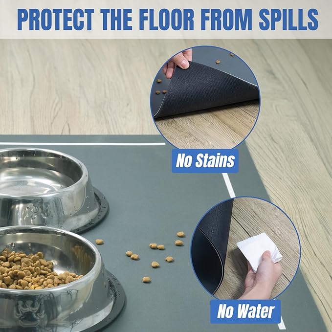 Extra Large Pet Food Mat, 36" x 24", Absorbent Dog Mat for Food and Water, Dog Feeding Mat to Protect Your Floors, Gray