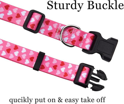Dog Collar and Leash Set - Adjustable Heart Dog Collar - Love Theme - Perfect for Small Medium Large Dogs(Pink Heart Set,S)