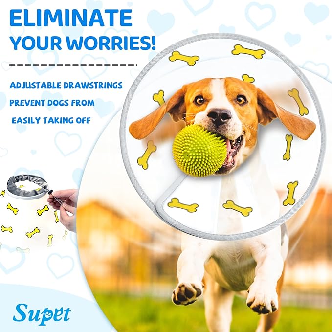 Supet Dog Cone Collar After Surgery to Stop Licking: Adjustable Recovery Elizabeth Collar Alternative for Large Medium Small Dogs, Plastic Pet Head Neck Cone (M)