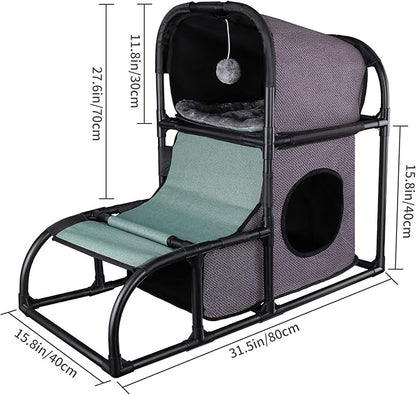 Goetland PVC Modern Cat Condo House Tree Medium Tower Bed Scratching Post Climber With Peek Hole and Dangling Ball for Kitty Indoors Dark Grey