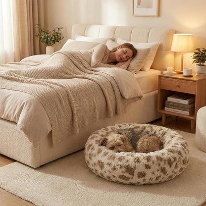 Avont Donut Dog Bed, Round Calming Pet Bed for Small and Medium Puppy Cats, with Removable Cover, Circle-Shaped, Anti-Anxiety, Cozy & Washable -M