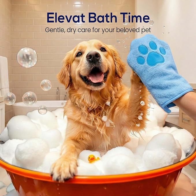 Paw Bathing Towel for Cats Puppy, Machine-Washable Reusable Pet Grooming Towel - Soft, Absorbent Quick-Dry Bath Mitt for Dirt Odor Removal, Daily Care & Travel (Pink)