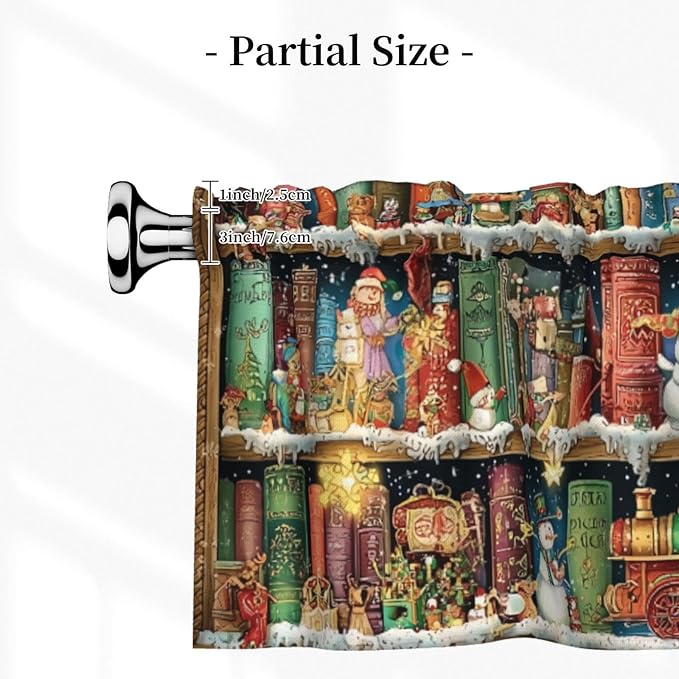 Worltoldb Christmas Bookshelf Curtain Valance Short Rod Pocket Window Treatment for Living Room Bedroom Kitchen Bathroom 1 Panel 54" W x 18" L