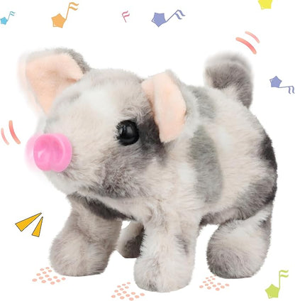 Hopearl Walking Spotted Pig Pet Piggy Interactive Crawling Piglet Electronic Plush Toy Pig Oink Twitch Nose Wag Tail Animated Gifts for Toddlers Birthday, 8''