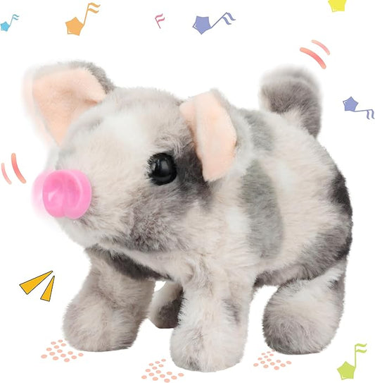 Hopearl Walking Spotted Pig Pet Piggy Interactive Crawling Piglet Electronic Plush Toy Pig Oink Twitch Nose Wag Tail Animated Gifts for Toddlers Birthday, 8''