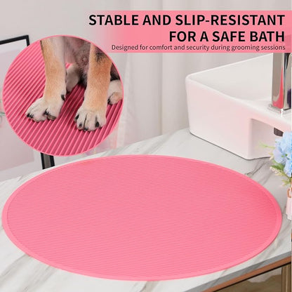 Pet Grooming Table Non-Slip Mat - Padded Mat for at-Home Grooming Dogs and Cats,Bathing Mat for Pets, Diameter: 22.4inch/57cm (Pink, Diameter: 22.4inch/57cm)
