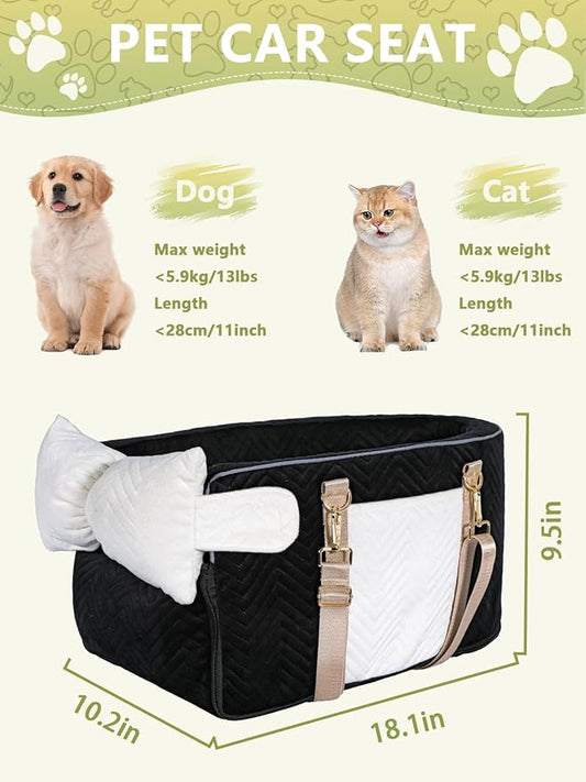 Small Dog Car Seat, Portable Dog Seat with Soft Washable Cushion,Center Console Dog Car Seat for Small Dogs Up to 13lbs(Black)