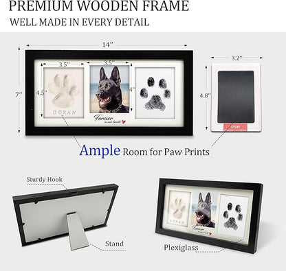 MYPAWLETS Paw Print Frame Kit,Dog/Cat Paw Print Kit,Soft Pawprint Clay&Clean Touch Ink Pad,Pet Paw Print Impression Kit with Customization Tool,Wooden Pet Memorial Frame,DIY Dog Lover Gifts-Black