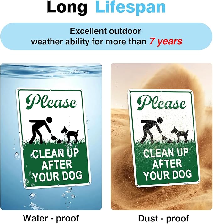 Clean Up After Your Dog Signs, 10x7in Optional Accessory Bundle, Please Pick Up Your Dog Poop, no poop signs for yard Keep Off Grass,2pc,zinclue