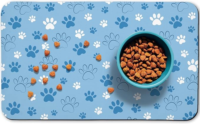 Dog Food Mat, Absorbent Water Bowl Mats Cat Pet Feeding Placemats Blue 24 * 32 inch