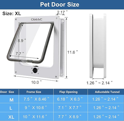 CEESC Extra Large Cat Door (Outer Size 11.6" x 9.8"), Rotary 4 Way Locking Cat Door for Interior Exterior Doors, Weatherproof Pet Door for Cat & Doggie with Circumference < 24.8",Upgraded Version