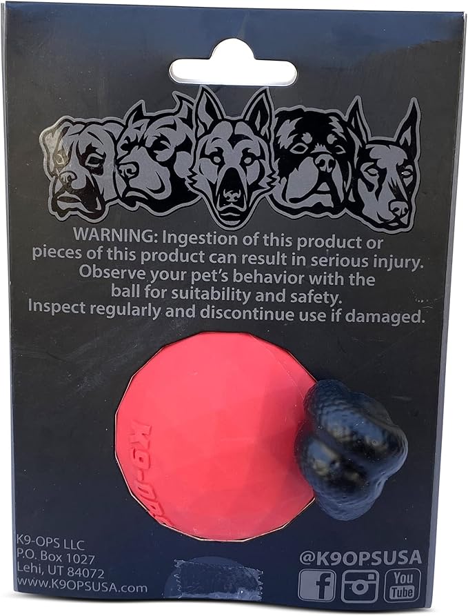 K9 Ops Dog Ball on a Rope Moki Tug Toy - Solid Rubber Fetch Training Reward - Large Dogs Tugs Durable Aggressive Chewers (Ruby Red, MD/LG)