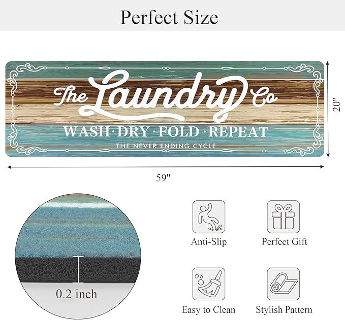 Pauwer Laundry Room Rug Runner 20"x60" Waterproof Rubber Laundry Mat Non Slip Kitchen Mats for Floor Washable Floor Mat Runner Rug for Farmhouse Mudroom Washroom Bathroom Decor