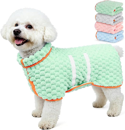 Glittme Dog Bathrobe for Drying Dogs, Super Absorbent Fleece Dog Towel Robe, Adjustable Dry Coat for Large Medium Small Dogs, Warm Pet Drying Vest for After Bath, Swimming, Muddy Walks & Car Travel