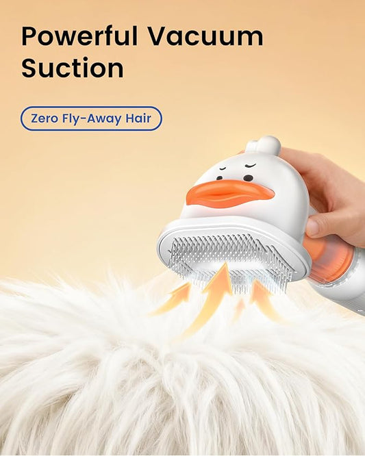 Vacuum Dog Brush for Shedding, 4-in-1 Self-Cleaning Slicker & Undercoat Rake, Deshedding Grooming Tool, Anti-Static, Massage & Combing All In One! (White)