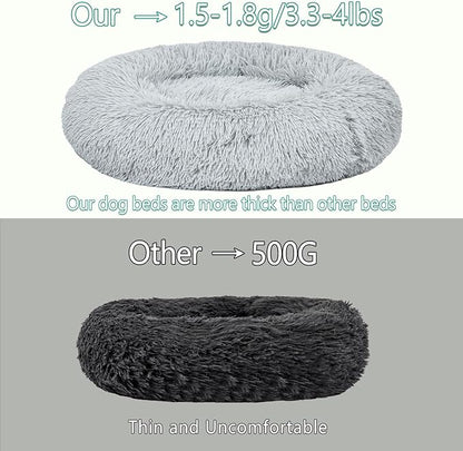 Calming Dog Bed for Medium Dogs Cats, Puppy 31'' Round Anti-Anxiety Warm Fluffy Plush Faux Fur Bed, Soft Anti-Slip Donut Washable, Cozy Medium Puppy Bed, Fits up to 50 lbs Pets