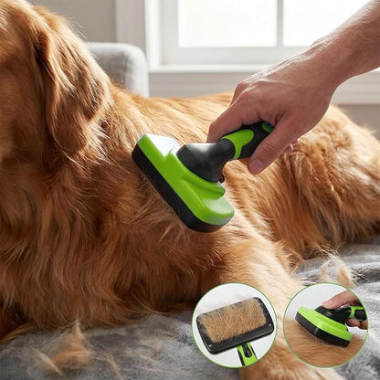 4PCS Self Cleaning Slicker Brush, Pet Grooming Rake, Bath Brush & Massage Brush for Short/Long Haired Dogs, Cats & Horses, Pet Grooming Deshedding Tools - Pet Supplies (Green Black)