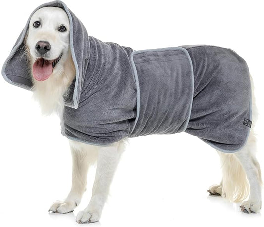 Lucky Pooch® Dog Robe - Luxurious Dog Bathrobe - Ultra Absorbent Dries Your Dogs in Minutes! Double-Layer, Super Soft Towel and Bath Robe All in One (L, Gray)