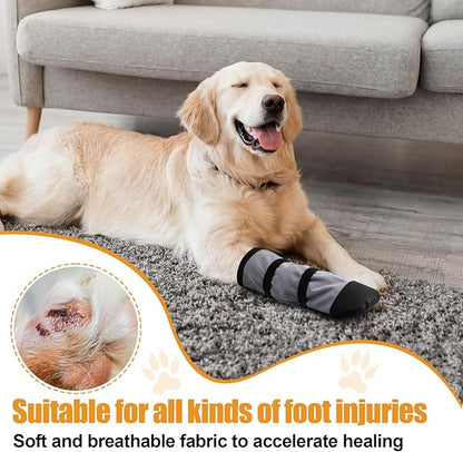 2 Pcs Dog Paw Wound Recovery Boots Non-Slip Dog Protector Boots for Injured Paw Breathable Soft Pet Shoes for Wound Care Outdoor Walking(S,Gray)