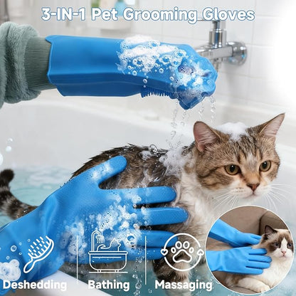 3PCS Dog Bath Supplies,Dog Bath Brush | Dog Washing Gloves | Dog Towel 40'' X 23.6'',Super Absorbent and Soft Pet Grooming Towel, Perfect Shower & Grooming Supplies for Dogs (A-3 Kits)