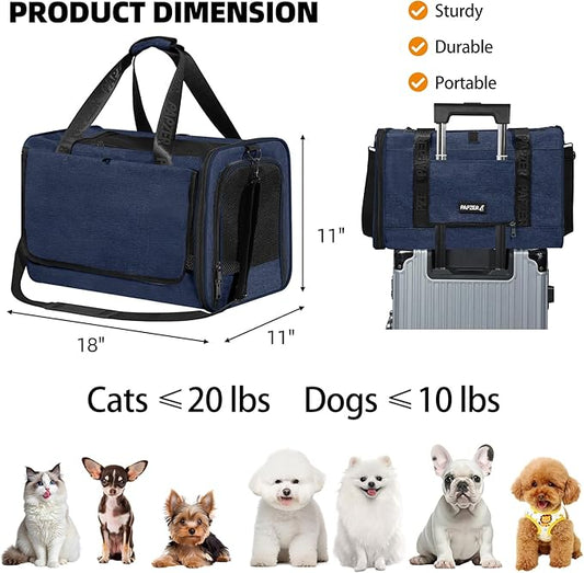 Top Loading Medium Cat Carrier with Private Curtain, Soft-Sided Small Pet Travel Crate Veterinarian, Teacup Poodle Dog Kennel Bag Suitcase Luggage Sleeve, 18x11x11 Inch Navy