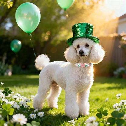 St. Patrick's Day Dog Collar for Medium Dogs - Lucky Clover Pastel Dog Collars, Irish Spring Shamrock Pet Collars, Adjustable Heavy Duty Dogs Collar with Metal Buckle M