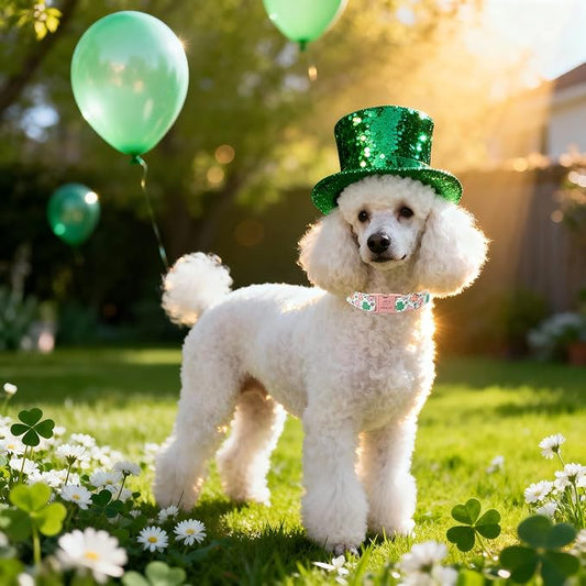 St. Patrick's Day Dog Collar for Small Dogs - Lucky Clover Pastel Dog Collars, Irish Spring Shamrock Pet Collars, Adjustable Heavy Duty Dogs Collar with Metal Buckle S