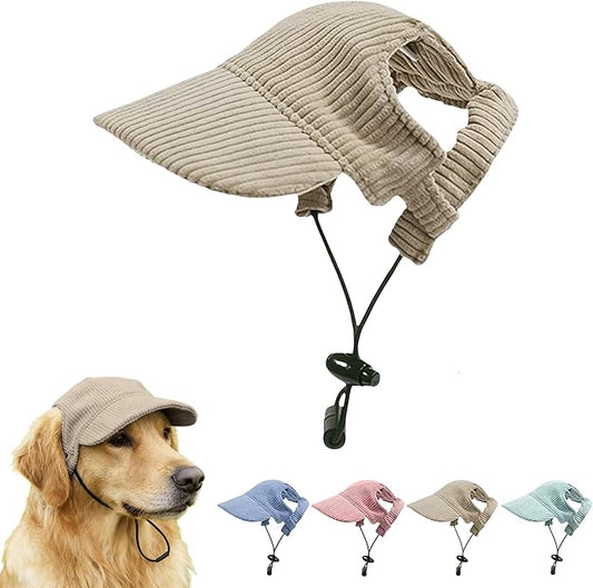 Pet Baseball Cap with Ear Holes - Multi-Color Sun Visor Hat for Dogs & Cats, Summer & Fall Beach Headwear for Puppies & Kittens (Khaki, M)