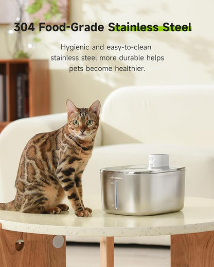 Cat Water Fountain Stainless Steel,152oz/4.5L Wireless Pet Fountain,Automatic Water Bowl for Cats Dogs with Motion Sensor,Quiet Filtered Pet Water Fountain w 5 Filters(Filters for 4 Months)