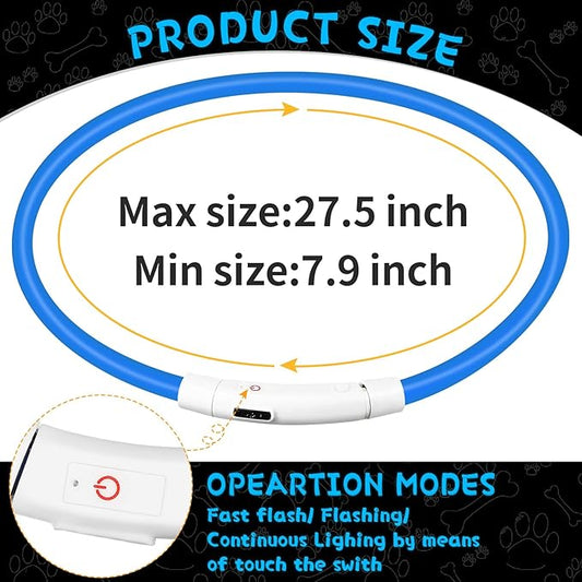 Weewooday 3 Pcs Dog Collar USB Rechargeable LED Light up Dog Collar Flash Waterproof Pet Necklace Pet Lights for Night Walking Adjustable Safety Necklace for Large Medium Small Puppy(Blue)