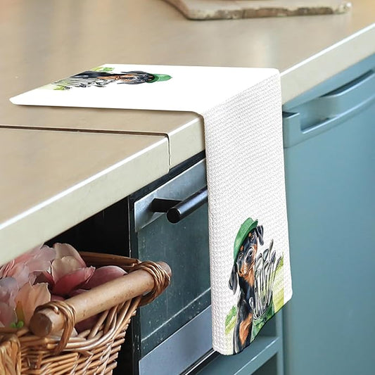 Golf Dog Kitchen Towels - Doberman Pinscher Dish Towels, Sports Gifts, Pet Golf Club Decorative Absorbent Dishcloths Hand Towels for Gym Spa Kitchen Decor 16x24 Inches