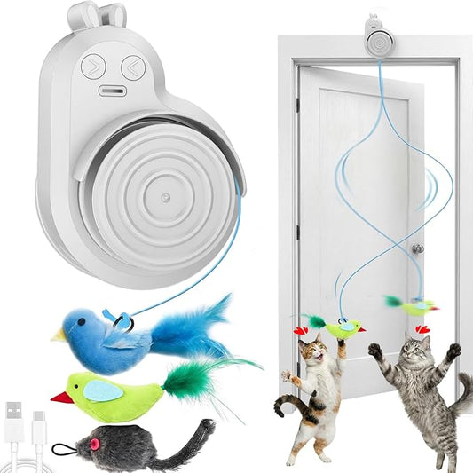 Interactive Cat Toys for Indoor Cats: Automatic Electric Flying Bird Feather & Mouse Wand, Rechargeable Electric Hanging Play Chase Exercise Moving Enrichment Toy for Bored Kittens and Adult Cats