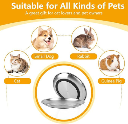 3 PCS Stainless Steel Cat Food Bowl Dish, 6.7" Shallow Flat Wide Cat Plates for Wet Food, Relief Whisker Fatigue, Removable Non-Slip Silicone Base, Replacement for Feeding Small Pet Kitten