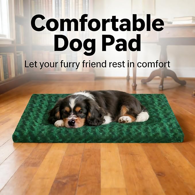 Dog Crate Bed Pad – Reversible Fleece Mat for Small, Medium, Large Dogs – Soft & Washable Anti-Slip Dog Bed Mat for Cages and Kennels – Comfortable, Durable Sleeping Pad for Dogs, Green, L