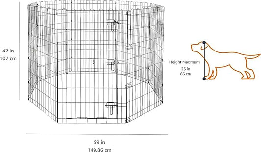 Amazon Basics Foldable Octagonal Metal Exercise Dog Playpen, Indoor/Outdoor, Single Door, 8 Panels, 24 x 42 Inches, Portable Pet Fence, Large, Black