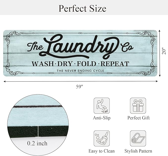Pauwer Laundry Room Rug Runner 20"x60" Waterproof Rubber Laundry Mat Non Slip Kitchen Mats for Floor Washable Floor Mat Runner Rug for Farmhouse Mudroom Washroom Bathroom Decor