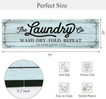 Pauwer Laundry Room Rug Runner 20"x60" Waterproof Rubber Laundry Mat Non Slip Kitchen Mats for Floor Washable Floor Mat Runner Rug for Farmhouse Mudroom Washroom Bathroom Decor