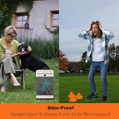 Dog Poop Trash Can Outside, 5L/1.3Gal Metal Dog Waste Trash Can with Lid, Foot Pedal, Pet Waste Container with 40 Bags, Poop Bucket with Lid Soft Close for Pet, White