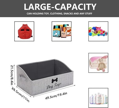 Morezi Linen-cotton blend dog toy basket and dog toy box, dog toy basket storage - Perfect for organizing pet toys, blankets, leashes, chew toys - Grey Stripe - Dog