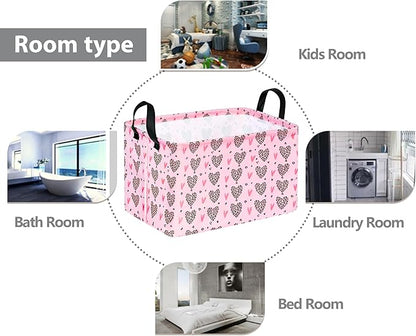 Valentines Basket Rec Heart Print Box Hamper Storage Basket Collapsible Organizer Bin Gift Shelf Baskets for Home and Kitchen Storage
