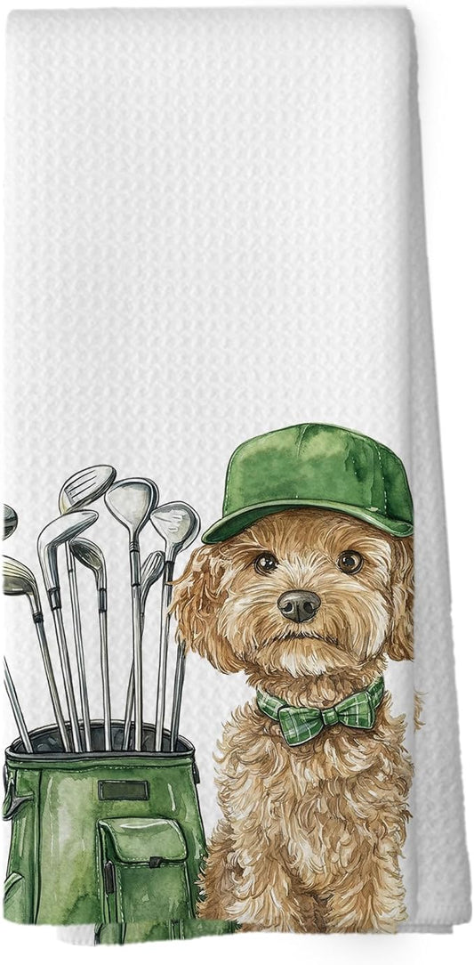Golf Dog Kitchen Towels - Bichon Frise Dish Towels, Sports Gifts, Pet Golf Club Decorative Absorbent Dishcloths Hand Towels for Kitchen Gym Spa Decor 16x24 Inches