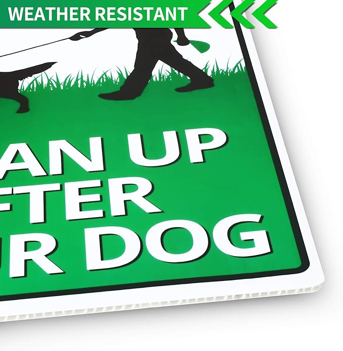 ANLEY Clean Up After Your Dog Sign with Metal Stake - Quick & Easy Install - Clean Up After Pet Warning, Cat Lawn Signs Double Sided Weather Fade Resistant for Yard Garden Grass 12" x 9"