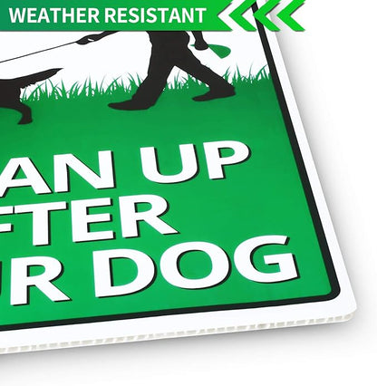 ANLEY Clean Up After Your Dog Sign with Metal Stake - Quick & Easy Install - Clean Up After Pet Warning, Cat Lawn Signs Double Sided Weather Fade Resistant for Yard Garden Grass 12" x 9"