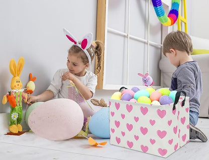 Rectangular Pink Basket Heart Toy Basket Baby Girls Basket Love Gift Basket Cute Kids Toy Storage Bin Organizer Shelf Book Basket Love Room Decor(Pink Love)