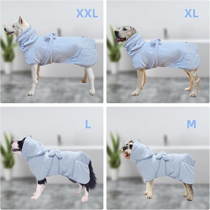 Super Absorbent Dog Bathrobe Pineapple Soft Fast Drying Dogs Towel Robe Adjustable Drying Coat for After Bath with Hood (Pineapple Blue, Medium)