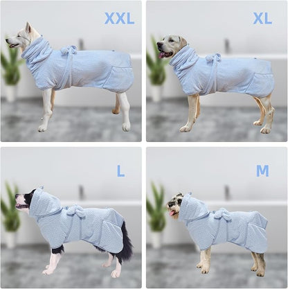 Super Absorbent Dog Bathrobe Pineapple Soft Fast Drying Dogs Towel Robe Adjustable Drying Coat for After Bath with Hood (Pineapple Blue, Medium)