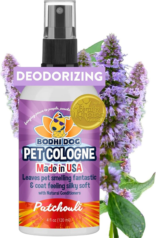 Bodhi Dog Premium Dog Cologne - Deodorizing Dog Perfume & Conditioner for Dogs & Cats - Natural Long Lasting Spray - Keeps Pets Fresh All Day - Gentle & Safe Formula, Made in USA (Patchouli 4 Fl Oz)